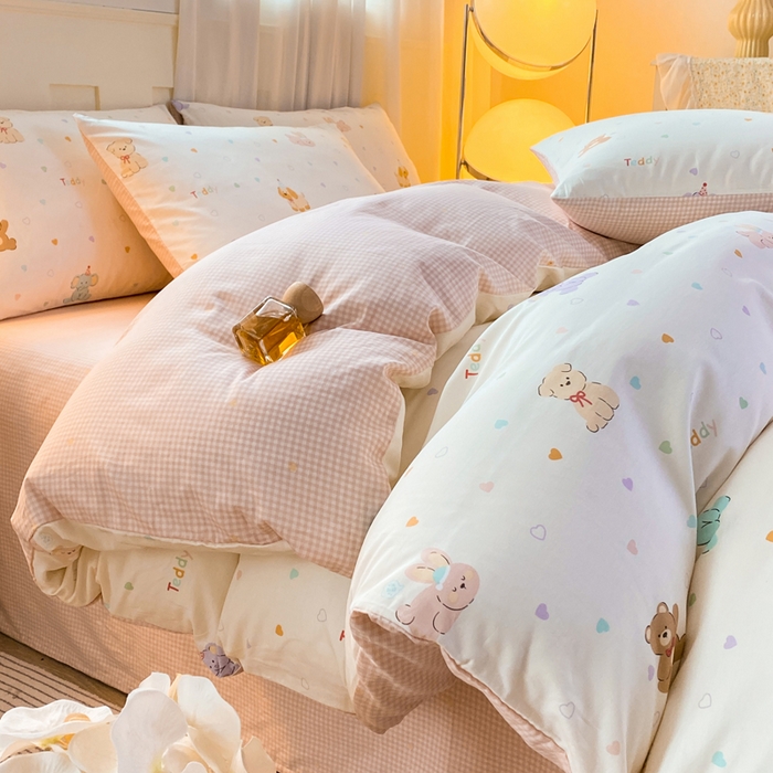 红日子纺织品 2026新款小清新12868全棉纯棉学生卡通款四件套 伙伴甜心