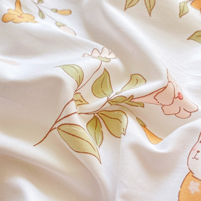 91家纺网 家纺一手货源 找家纺 红日子纺织品 2026新款小清新12868全棉纯棉学生卡通款四件套 清风小兔