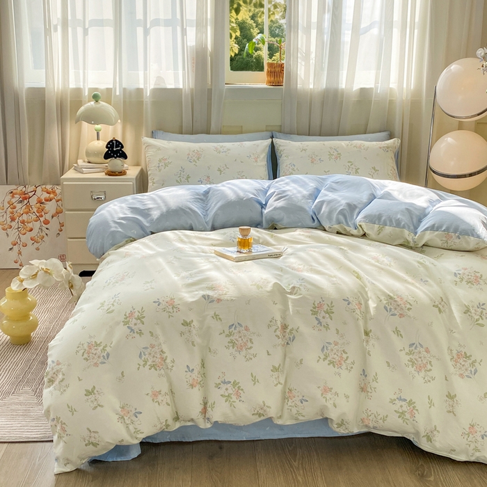 91家纺网 家纺一手货源 找家纺 红日子纺织品 2026新款小清新12868全棉纯棉学生卡通款四件套 遥遥花期