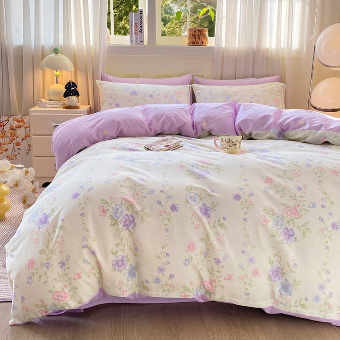 91家纺网 家纺一手货源 找家纺 红日子纺织品 2026新款小清新12868全棉纯棉学生卡通款四件套 知意花蔓