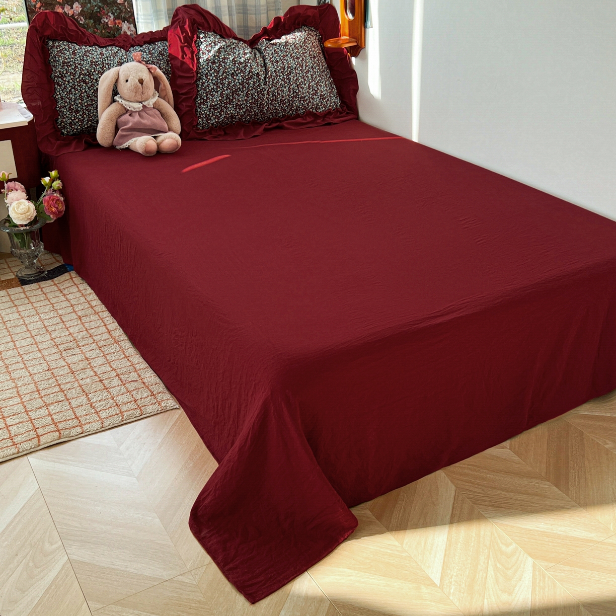 91家纺网 家纺一手货源 找家纺 （总）花伞家居 2026新款韩系复古碎花古法水洗棉大花边四件套含买家秀