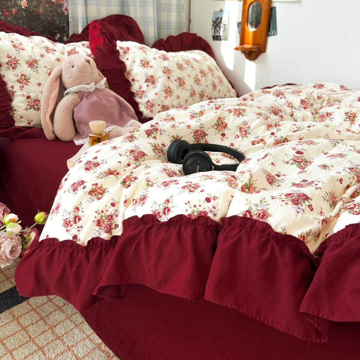 91家纺网 家纺一手货源 找家纺 花伞家居 2026新款韩系复古碎花古法水洗棉大花边四件套含买家秀 霓裳-白