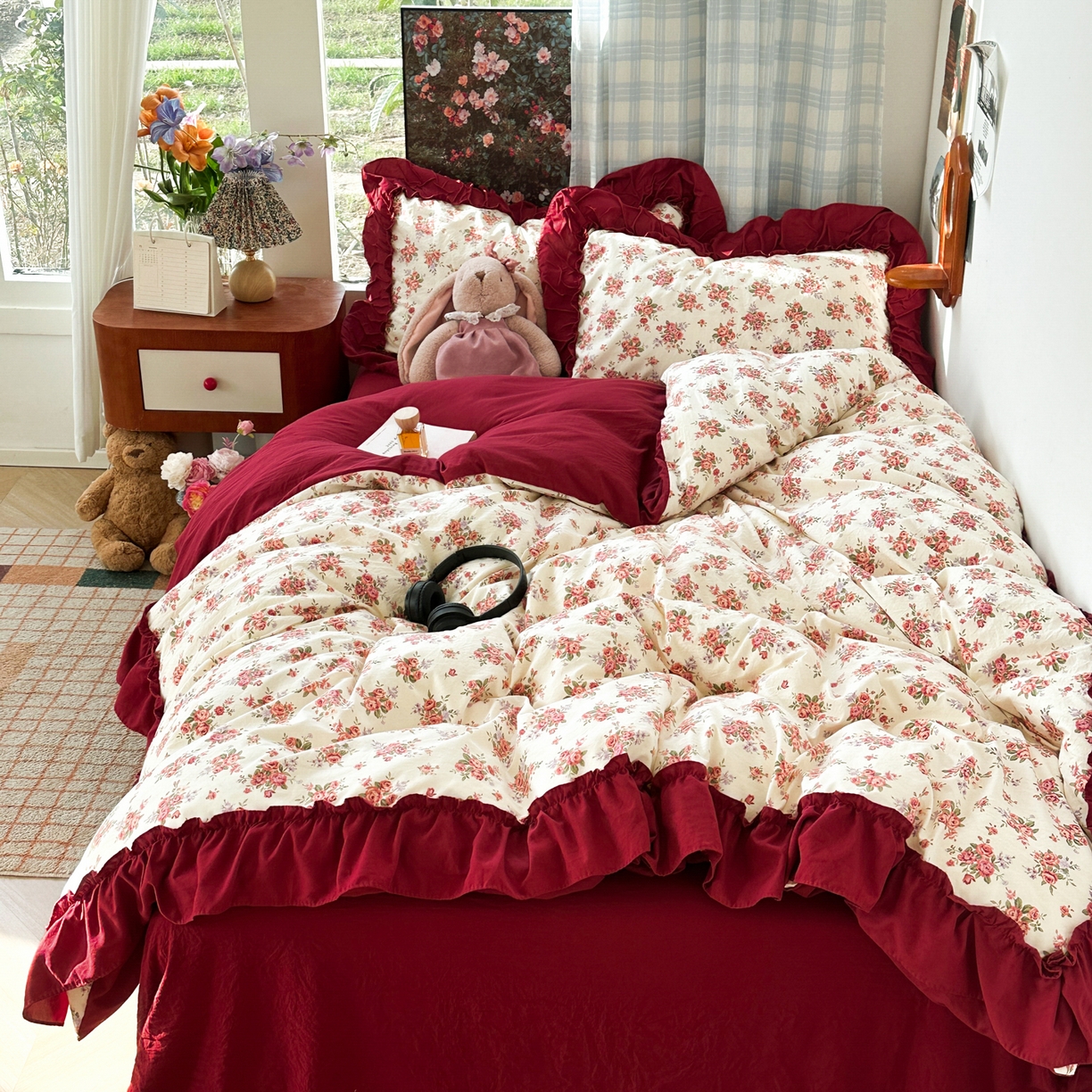 91家纺网 家纺一手货源 找家纺 （总）花伞家居 2026新款韩系复古碎花古法水洗棉大花边四件套含买家秀