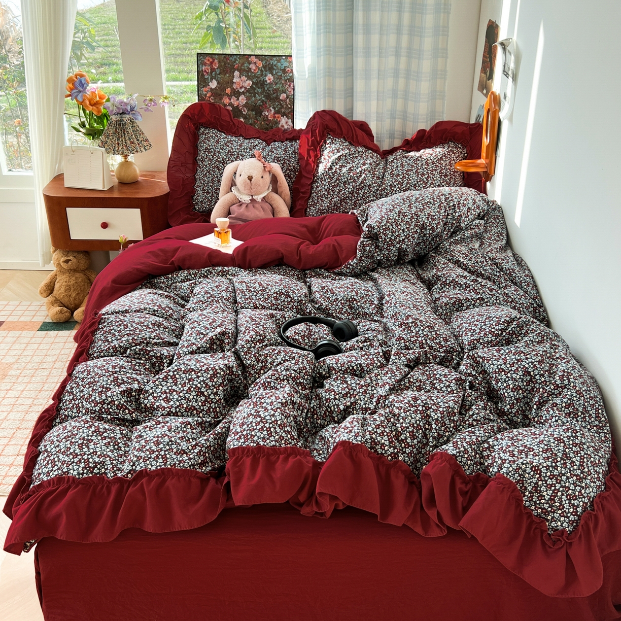 91家纺网 家纺一手货源 找家纺 （总）花伞家居 2026新款韩系复古碎花古法水洗棉大花边四件套含买家秀