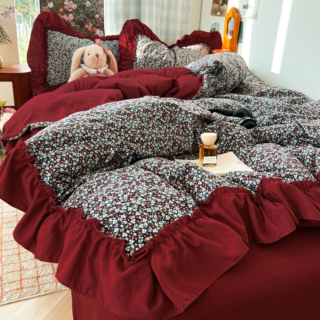 91家纺网 家纺一手货源 找家纺 （总）花伞家居 2026新款韩系复古碎花古法水洗棉大花边四件套含买家秀