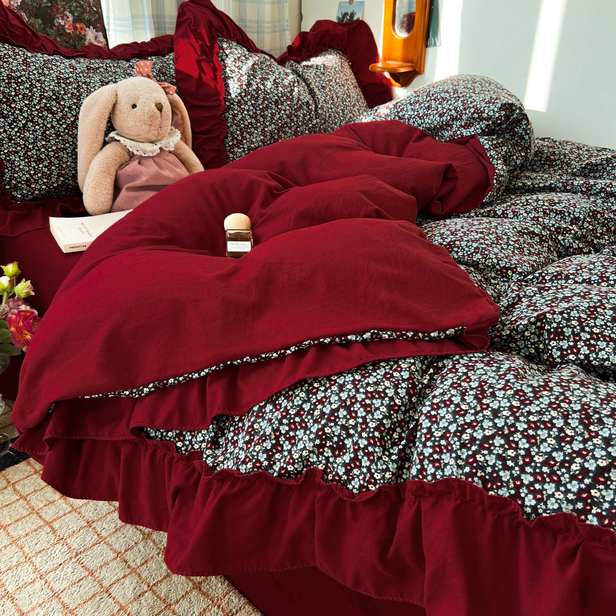 91家纺网 家纺一手货源 找家纺 （总）花伞家居 2026新款韩系复古碎花古法水洗棉大花边四件套含买家秀