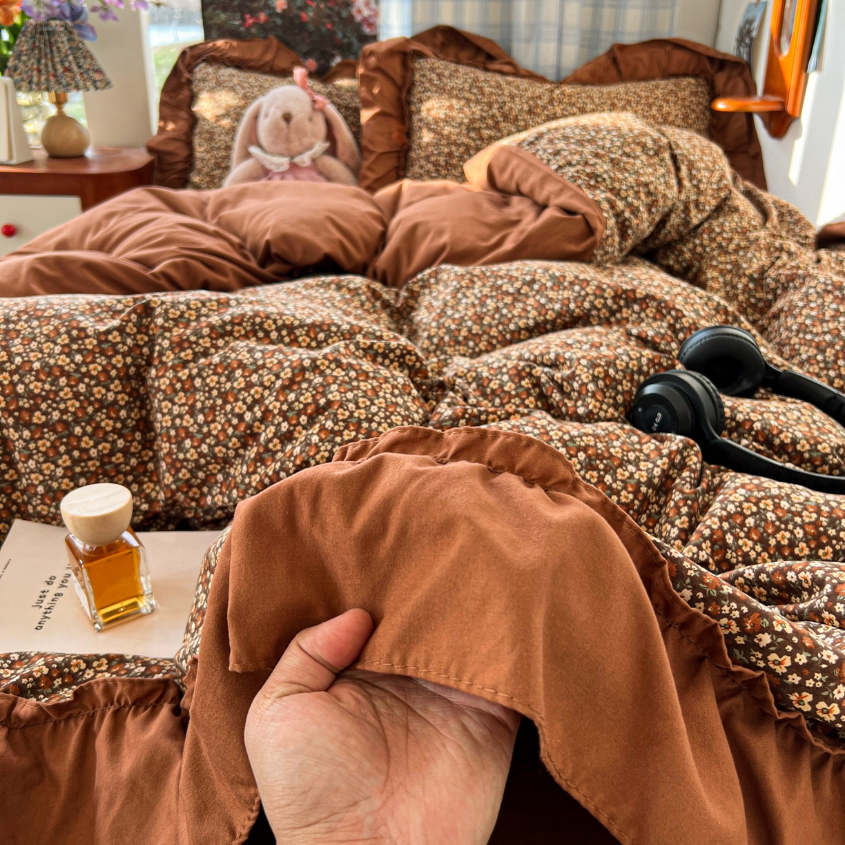 91家纺网 家纺一手货源 找家纺 花伞家居 2026新款韩系复古碎花古法水洗棉大花边四件套含买家秀 兰絮语-咖