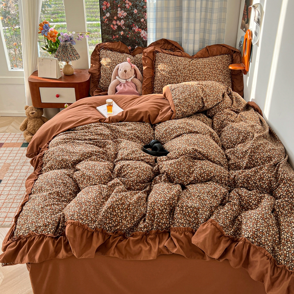 91家纺网 家纺一手货源 找家纺 （总）花伞家居 2026新款韩系复古碎花古法水洗棉大花边四件套含买家秀