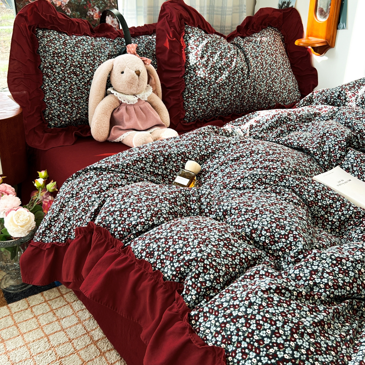 91家纺网 家纺一手货源 找家纺 （总）花伞家居 2026新款韩系复古碎花古法水洗棉大花边四件套含买家秀