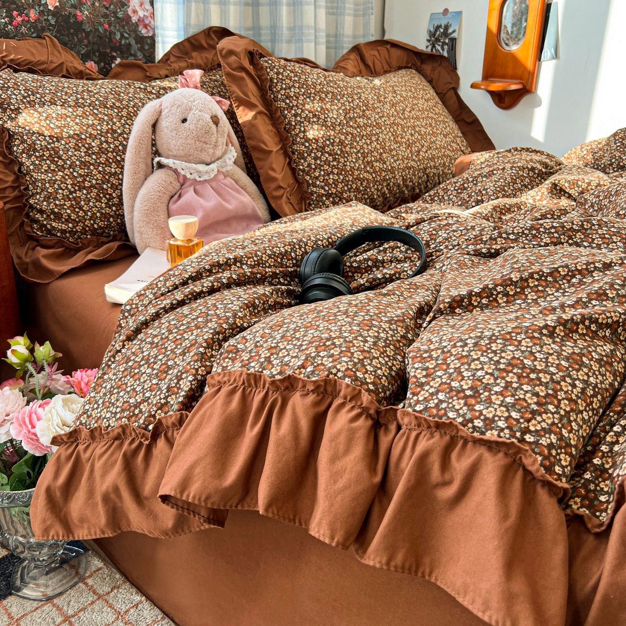 91家纺网 家纺一手货源 找家纺 花伞家居 2026新款韩系复古碎花古法水洗棉大花边四件套含买家秀 兰絮语-咖