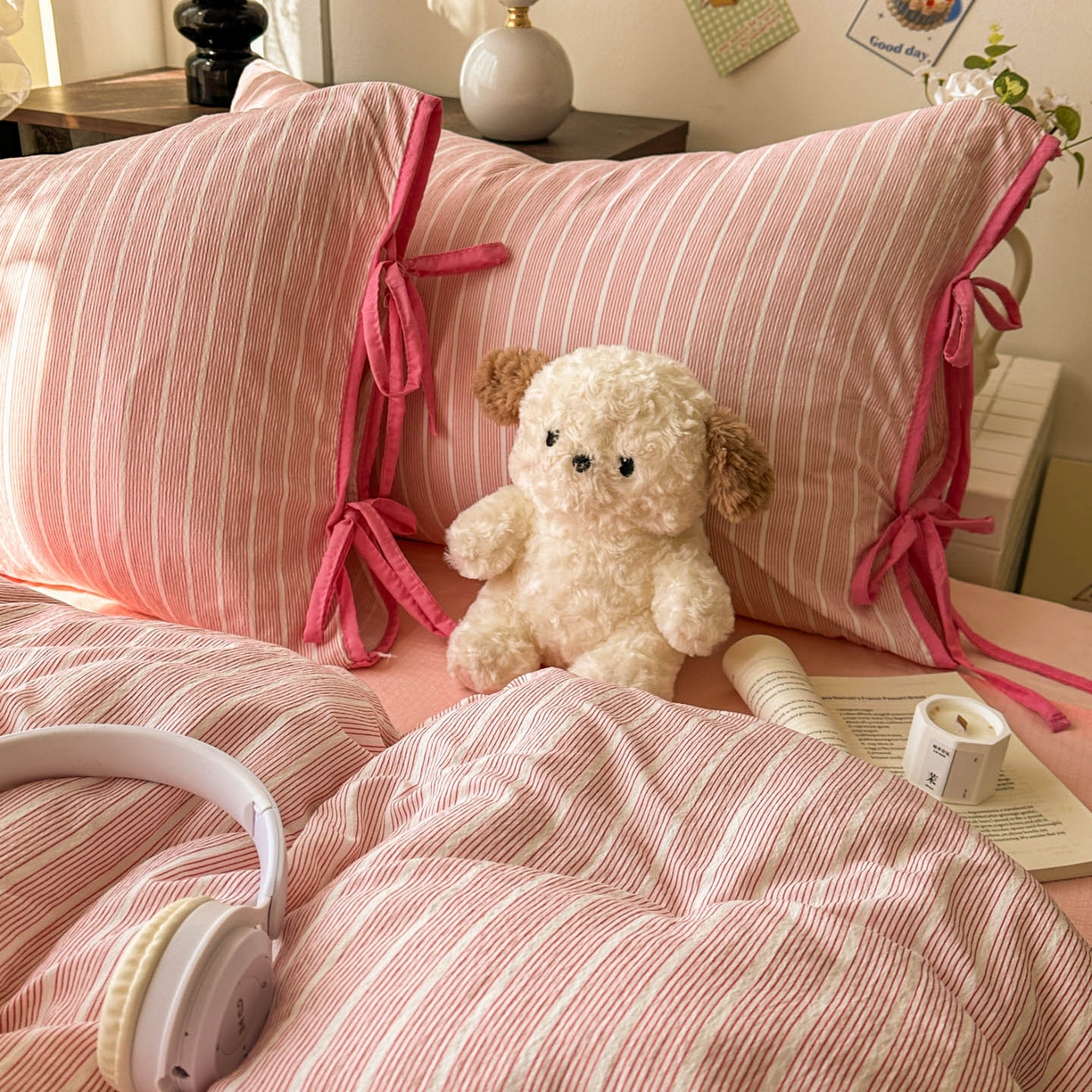 91家纺网 家纺一手货源 找家纺 （总）花伞家居 2026新款小红书系带蝴蝶结双层纱四件套含买家秀