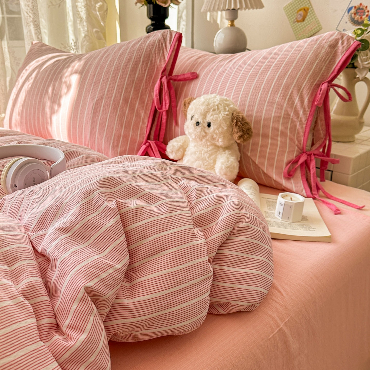 91家纺网 家纺一手货源 找家纺 （总）花伞家居 2026新款小红书系带蝴蝶结双层纱四件套含买家秀