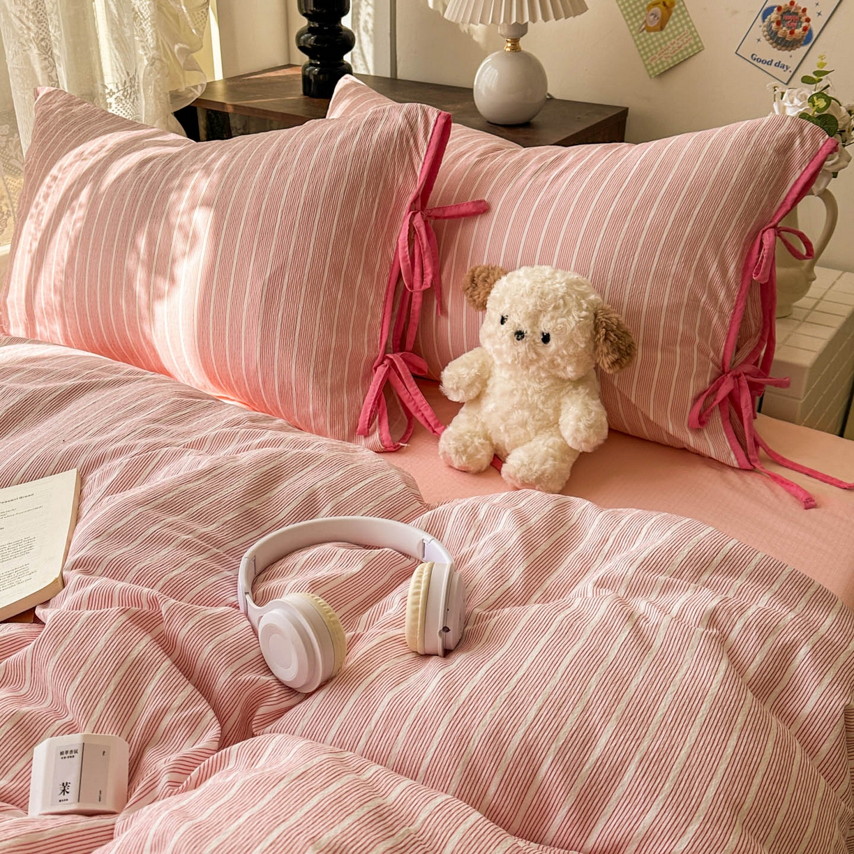 91家纺网 家纺一手货源 找家纺 （总）花伞家居 2026新款小红书系带蝴蝶结双层纱四件套含买家秀