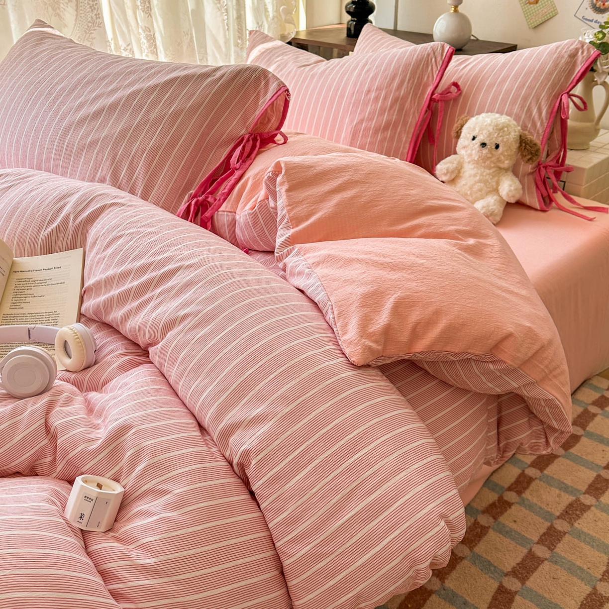 91家纺网 家纺一手货源 找家纺 （总）花伞家居 2026新款小红书系带蝴蝶结双层纱四件套含买家秀