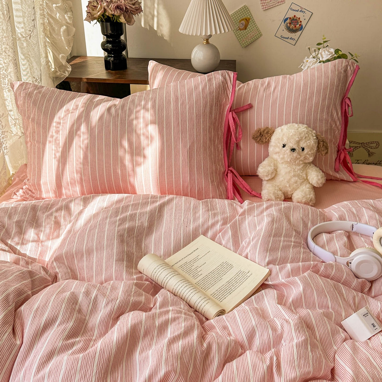 91家纺网 家纺一手货源 找家纺 （总）花伞家居 2026新款小红书系带蝴蝶结双层纱四件套含买家秀