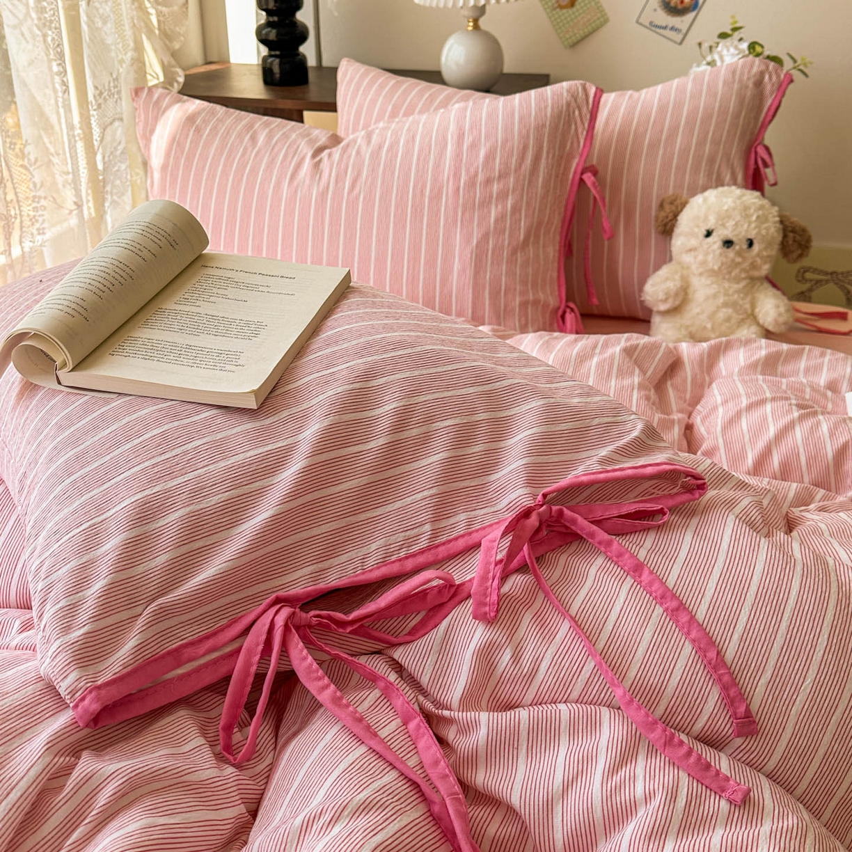 91家纺网 家纺一手货源 找家纺 （总）花伞家居 2026新款小红书系带蝴蝶结双层纱四件套含买家秀