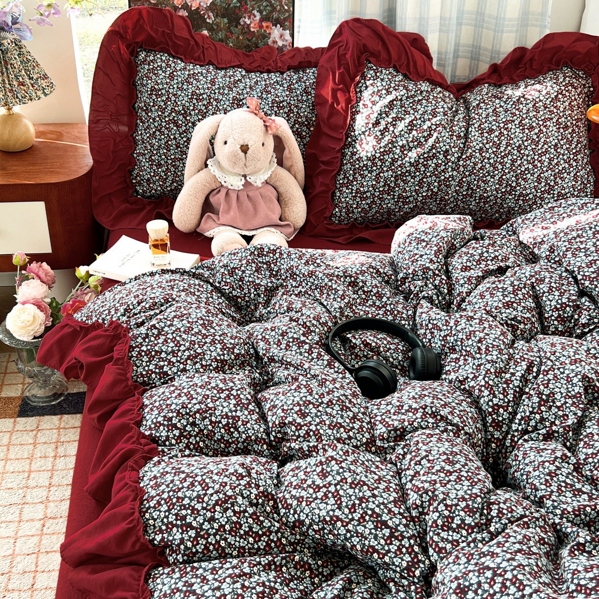 91家纺网 家纺一手货源 找家纺 （总）花伞家居 2026新款韩系复古碎花古法水洗棉大花边四件套含买家秀