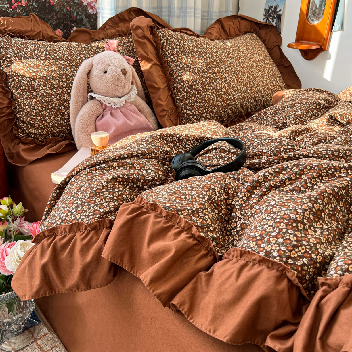 91家纺网 家纺一手货源 找家纺 花伞家居 2026新款韩系复古碎花古法水洗棉大花边四件套含买家秀 兰絮语-咖