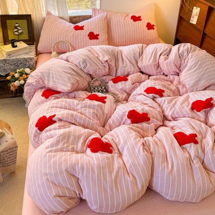 91家纺网 家纺一手货源 找家纺 （总）花伞家居 2026新款小马毛巾绣双层纱四件套含买家秀