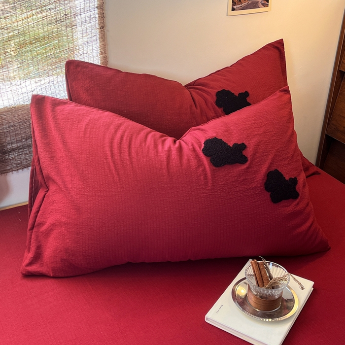 91家纺网 家纺一手货源 找家纺 花伞家居 2026新款小马毛巾绣双层纱四件套含买家秀 马上发财-红