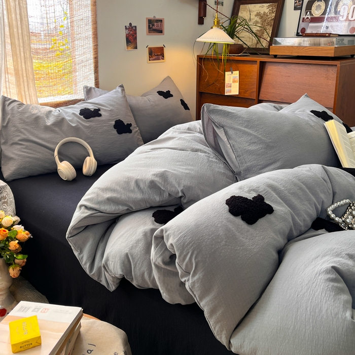 花伞家居 2026新款小马毛巾绣双层纱四件套含买家秀 马上发财-松烟灰