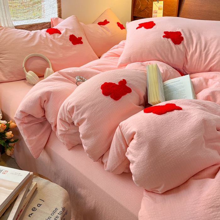 91家纺网 家纺一手货源 找家纺 花伞家居 2026新款小马毛巾绣双层纱四件套含买家秀 马上发财-玉