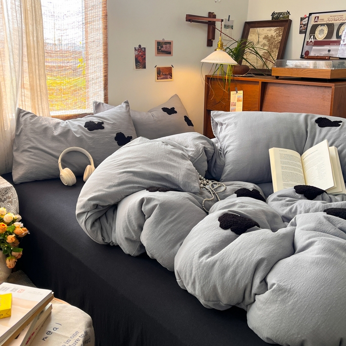 91家纺网 家纺一手货源 找家纺 花伞家居 2026新款小马毛巾绣双层纱四件套含买家秀 马上发财-松烟灰