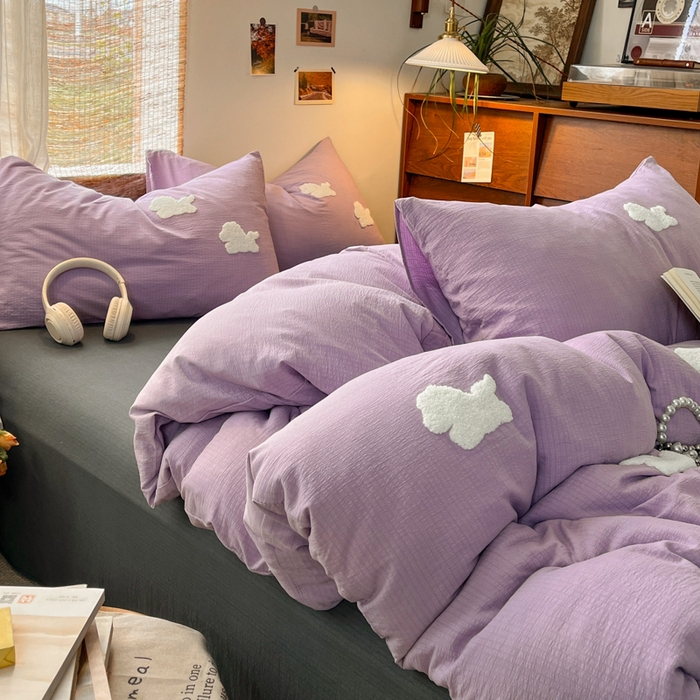 花伞家居 2026新款小马毛巾绣双层纱四件套含买家秀 马上发财-风信紫