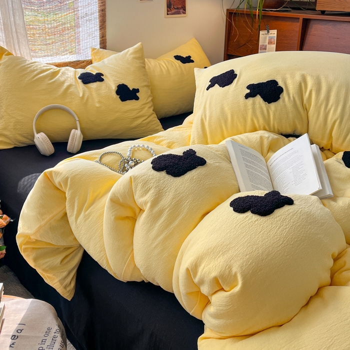 91家纺网 家纺一手货源 找家纺 花伞家居 2026新款小马毛巾绣双层纱四件套含买家秀 马上发财-茉莉黄