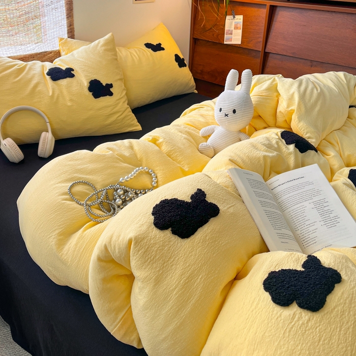 91家纺网 家纺一手货源 找家纺 花伞家居 2026新款小马毛巾绣双层纱四件套含买家秀 马上发财-茉莉黄