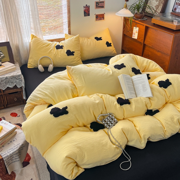 91家纺网 家纺一手货源 找家纺 花伞家居 2026新款小马毛巾绣双层纱四件套含买家秀 马上发财-茉莉黄