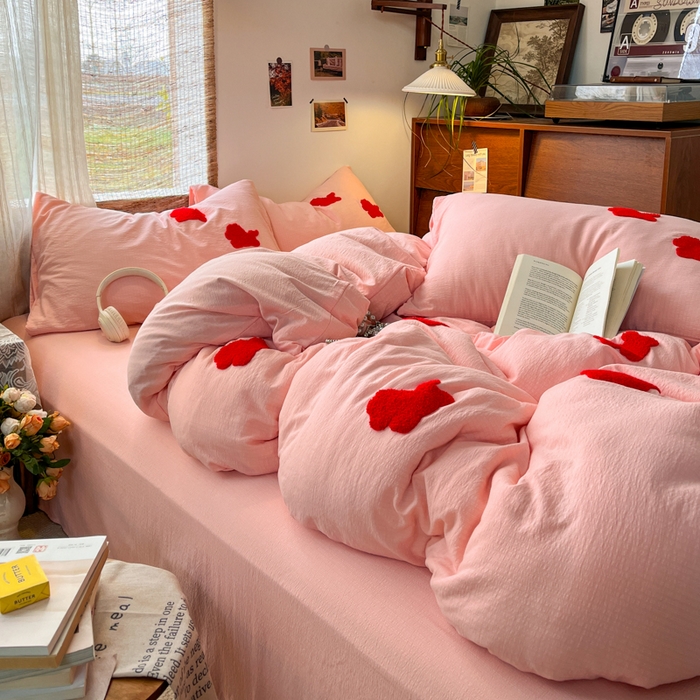 91家纺网 家纺一手货源 找家纺 花伞家居 2026新款小马毛巾绣双层纱四件套含买家秀 马上发财-玉