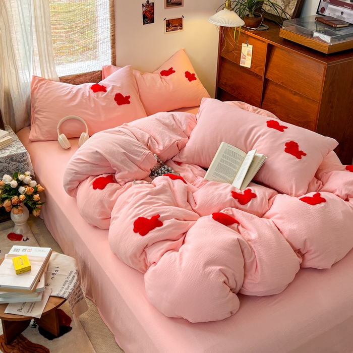 91家纺网 家纺一手货源 找家纺 花伞家居 2026新款小马毛巾绣双层纱四件套含买家秀 马上发财-玉