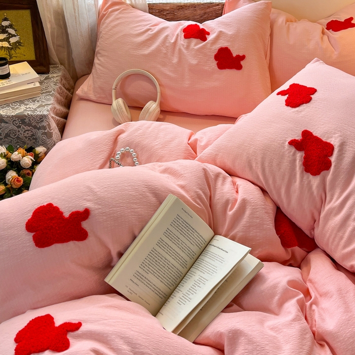 91家纺网 家纺一手货源 找家纺 花伞家居 2026新款小马毛巾绣双层纱四件套含买家秀 马上发财-玉