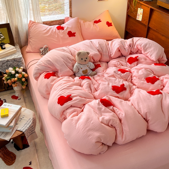 91家纺网 家纺一手货源 找家纺 花伞家居 2026新款小马毛巾绣双层纱四件套含买家秀 马上发财-玉