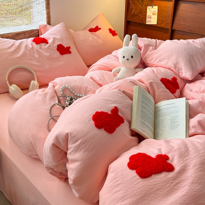 91家纺网 家纺一手货源 找家纺 花伞家居 2026新款小马毛巾绣双层纱四件套含买家秀 马上发财-玉