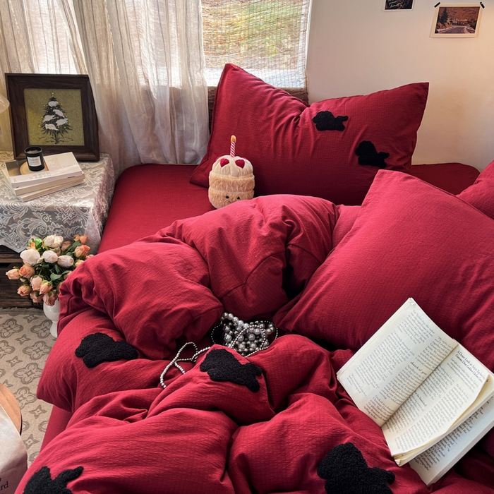 91家纺网 家纺一手货源 找家纺 花伞家居 2026新款小马毛巾绣双层纱四件套含买家秀 马上发财-红