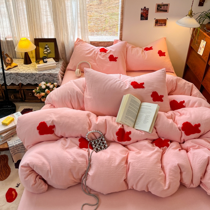 91家纺网 家纺一手货源 找家纺 花伞家居 2026新款小马毛巾绣双层纱四件套含买家秀 马上发财-玉