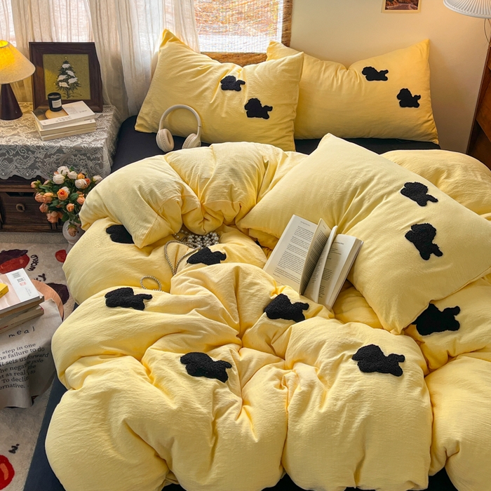 91家纺网 家纺一手货源 找家纺 花伞家居 2026新款小马毛巾绣双层纱四件套含买家秀 马上发财-茉莉黄