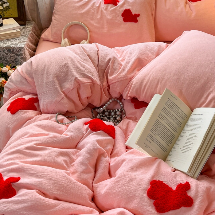 91家纺网 家纺一手货源 找家纺 花伞家居 2026新款小马毛巾绣双层纱四件套含买家秀 马上发财-玉