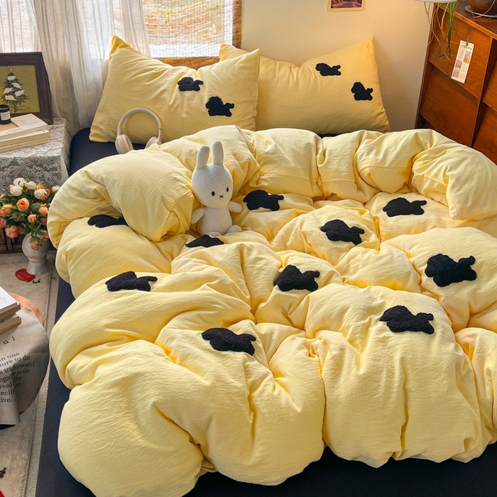 91家纺网 家纺一手货源 找家纺 花伞家居 2026新款小马毛巾绣双层纱四件套含买家秀 马上发财-茉莉黄