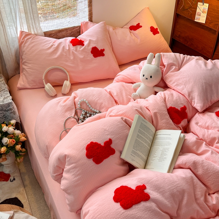 91家纺网 家纺一手货源 找家纺 花伞家居 2026新款小马毛巾绣双层纱四件套含买家秀 马上发财-玉