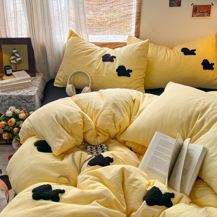 91家纺网 家纺一手货源 找家纺 花伞家居 2026新款小马毛巾绣双层纱四件套含买家秀 马上发财-茉莉黄