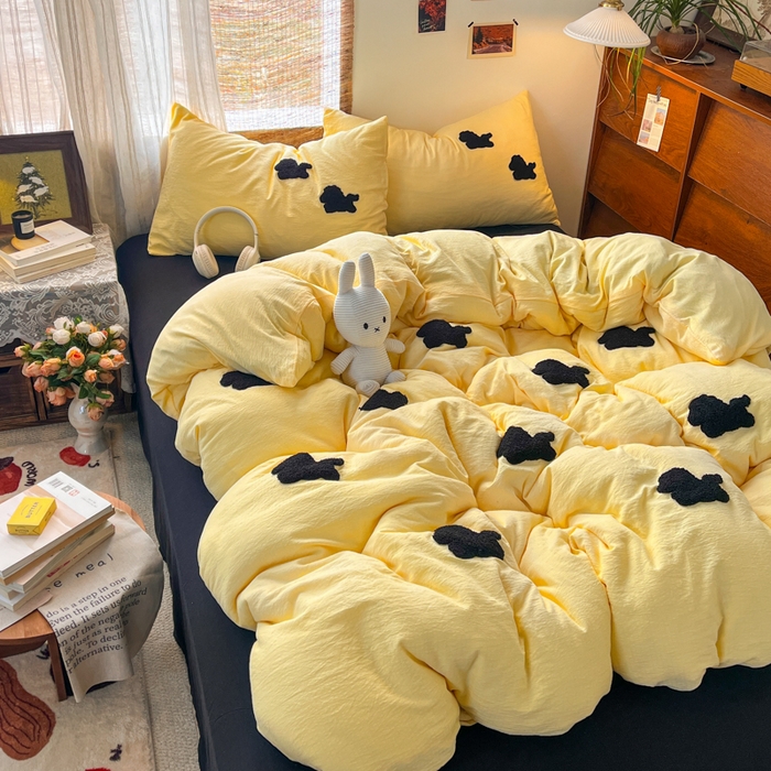 91家纺网 家纺一手货源 找家纺 花伞家居 2026新款小马毛巾绣双层纱四件套含买家秀 马上发财-茉莉黄