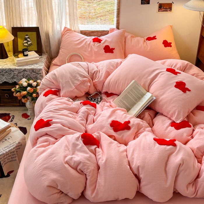 91家纺网 家纺一手货源 找家纺 花伞家居 2026新款小马毛巾绣双层纱四件套含买家秀 马上发财-玉