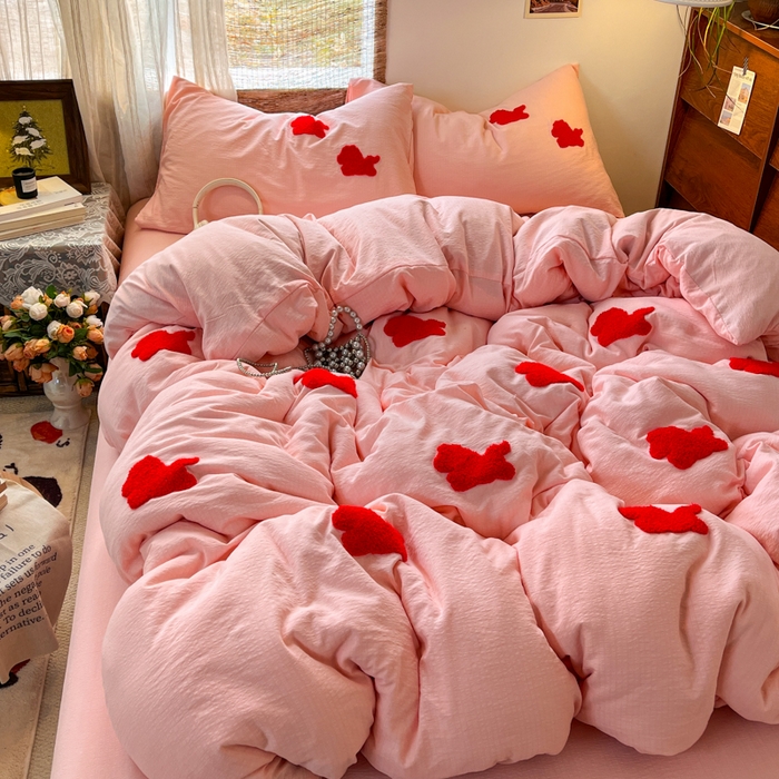 91家纺网 家纺一手货源 找家纺 花伞家居 2026新款小马毛巾绣双层纱四件套含买家秀 马上发财-玉