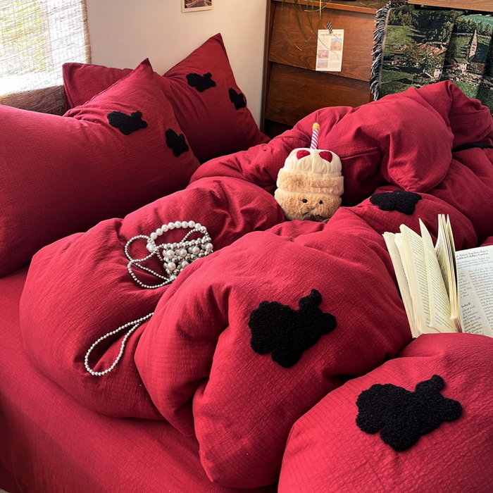 91家纺网 家纺一手货源 找家纺 花伞家居 2026新款小马毛巾绣双层纱四件套含买家秀 马上发财-红