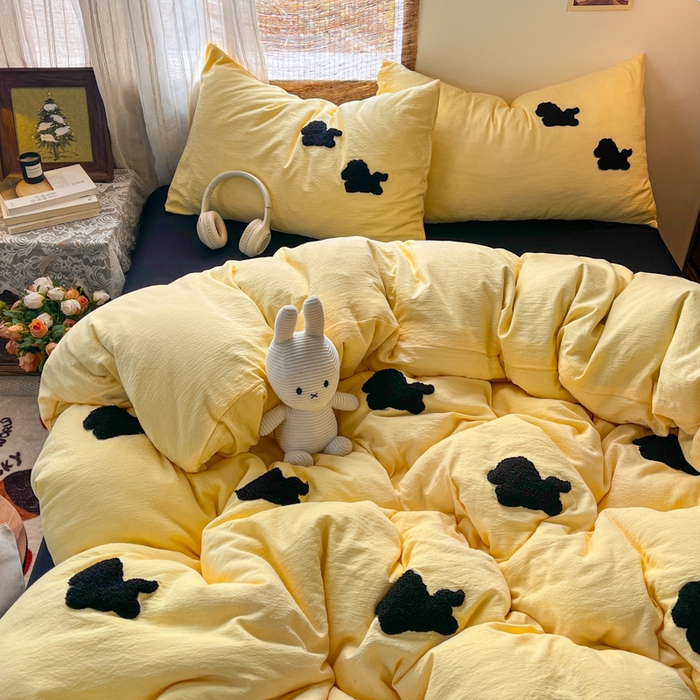 91家纺网 家纺一手货源 找家纺 花伞家居 2026新款小马毛巾绣双层纱四件套含买家秀 马上发财-茉莉黄