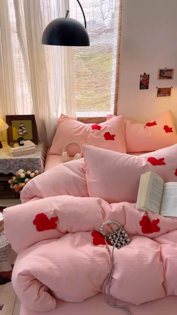 91家纺网 家纺一手货源 找家纺 花伞家居 2026新款小马毛巾绣双层纱四件套含买家秀 马上发财-玉