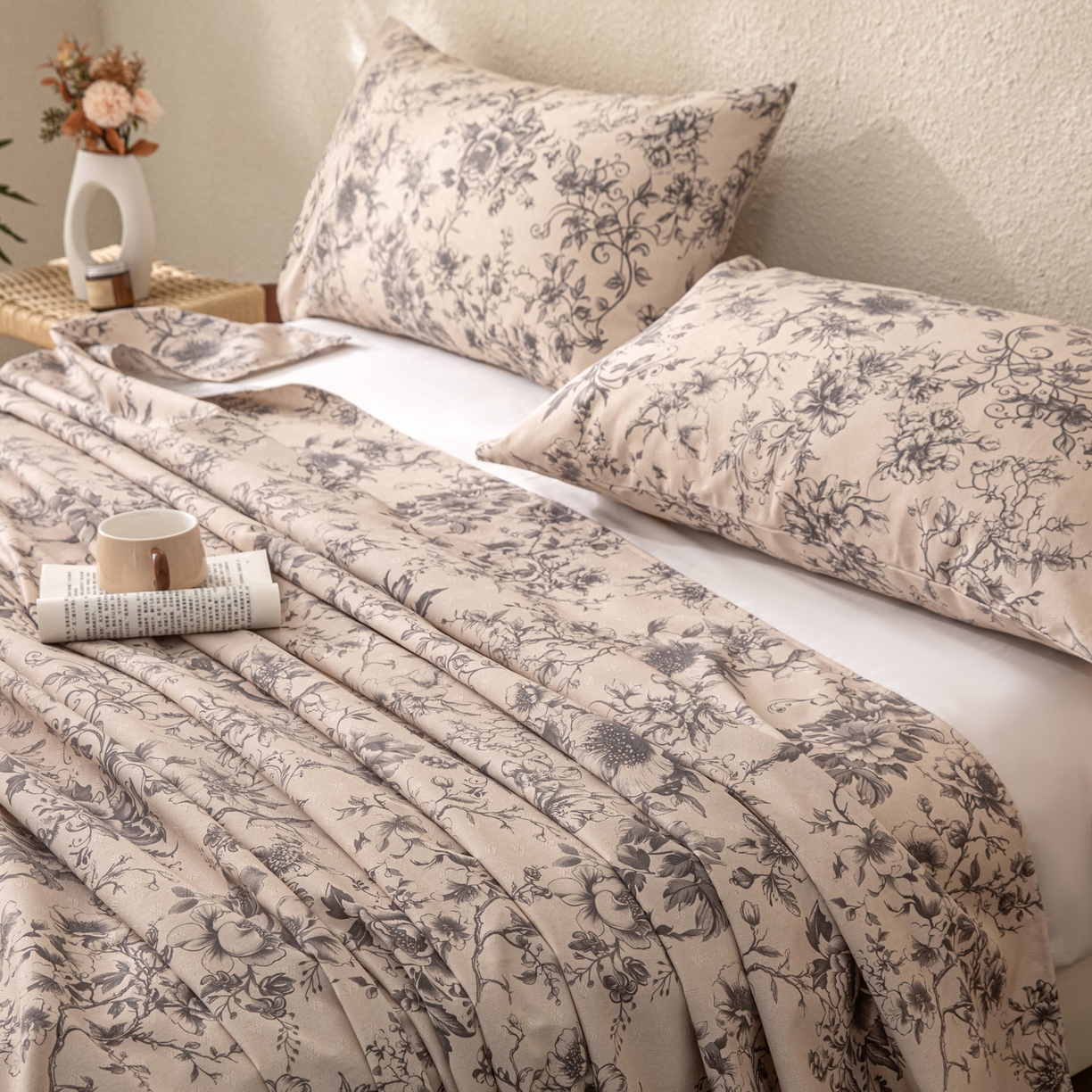 91家纺网 家纺一手货源 找家纺 金泰莱 2026新款棉麻老粗布床单亚麻老粗布凉席 霜藤